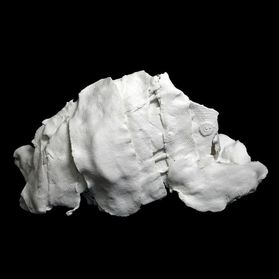 entropis, the back of the white porcelain piece, rough and layered