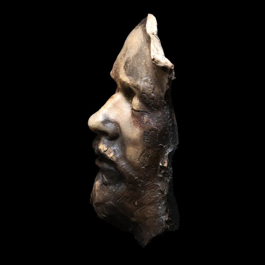 portrait study iii, smoke-fired stoneware face in profile