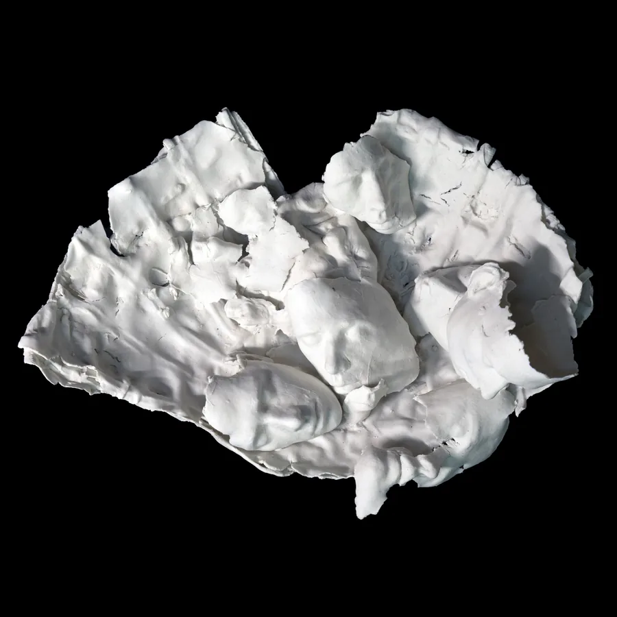 veritas, white porcelain bowl form built from torn, layered sheets of clay